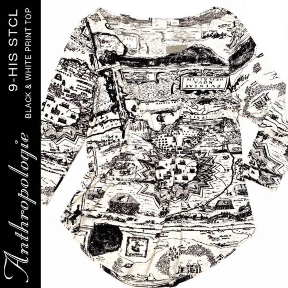 Anthropologie Black & White Print Top By 9-HIS STCL Size L